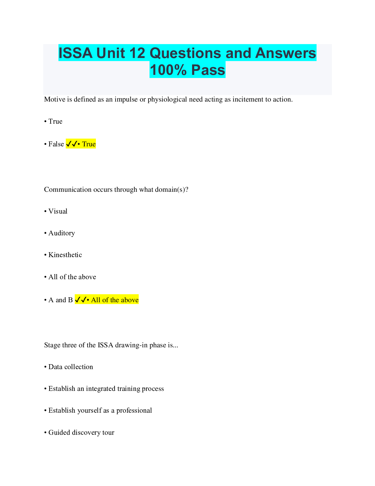Preview of ISSA Unit 12 Questions and Answers 100% Pass